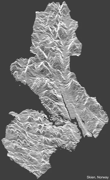 Topographic Negative Relief Map City Skien Norway White Contour Lines —  Vetores de Stock