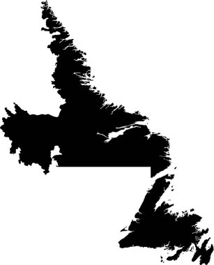 Black flat blank vector administrative map of the Canadian territory of NEWFOUNDLAND AND LABRADOR, CANADA