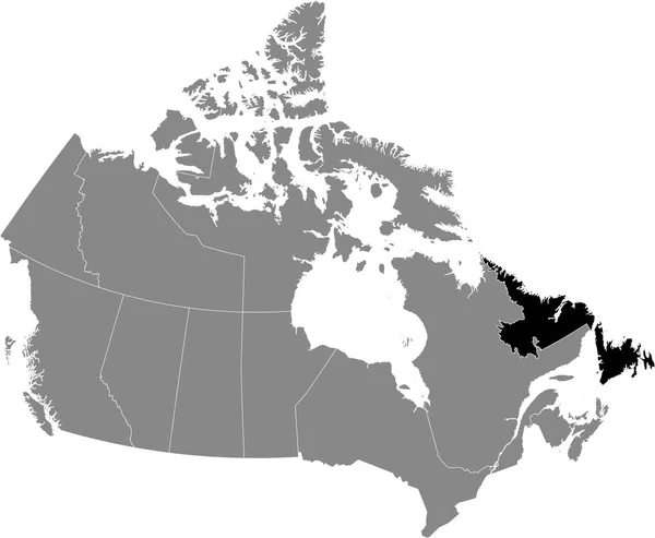 Black Flat Blank Highlighted Locator Administrative Map Canadian Territory Newfoundland — Vettoriale Stock