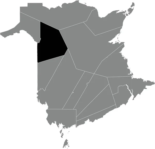 カナダのニューブランズウィックのカナダの領土の郡の灰色の行政地図の中のビクトリア郡の黒いフラットブランクハイライトされた場所マップ — ストックベクタ