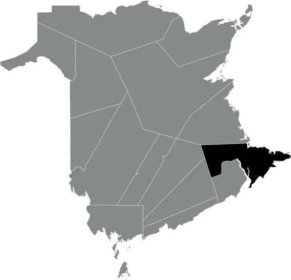 加拿大新不伦瑞克县灰色行政地图内的西莫兰山脉黑色扁平突出显示空白位置图 — 图库矢量图片