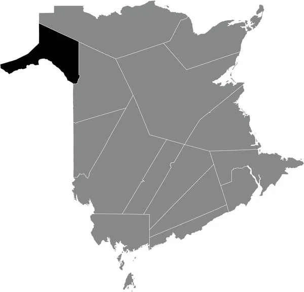 加拿大新不伦瑞克县灰色行政地图内Madawaska County的黑色平面突出显示空白位置图 — 图库矢量图片