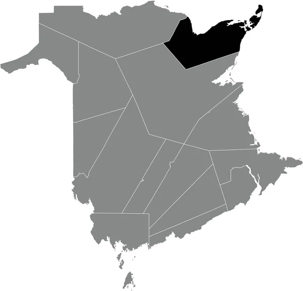 加拿大新不伦瑞克县灰色行政地图内的Gloucester County黑色平面突出显示空白位置图 — 图库矢量图片