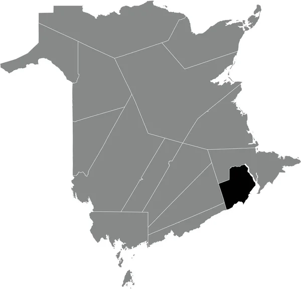 カナダ ニューブランズウィック州のカナダ領土の郡の灰色の行政地図の中のAlbert郡の黒いフラットブランクハイライト位置マップ — ストックベクタ