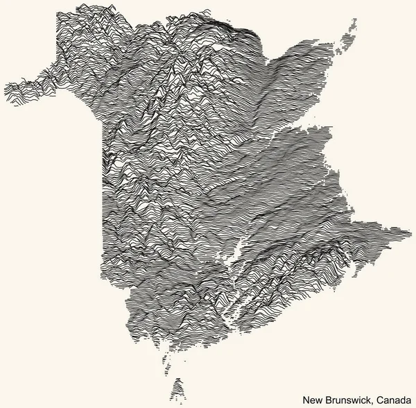 カナダ新ブランズウィック州のカナダ領土の地形救済地図 ベージュの背景に黒い輪郭線を持つカナダ — ストックベクタ