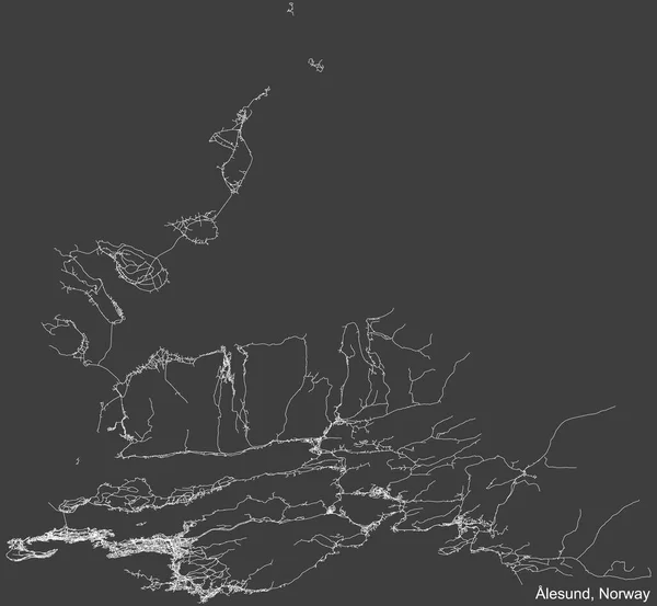 Detaillierte Navigation Schwarze Linien Stadtplan Der Norwegischen Regionalhauptstadt Lesund Norwegen — Stockvektor