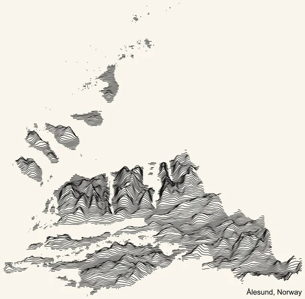 Lesund市地形地形图 古米色背景上有黑色等高线 — 图库矢量图片