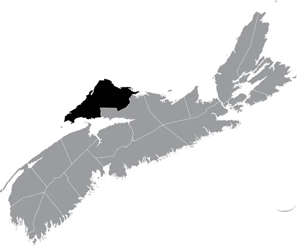 カナダのノバスコシア州の郡の灰色の行政地図の中のカバーランド郡の黒いフラットブランクハイライトされた場所マップ — ストックベクタ