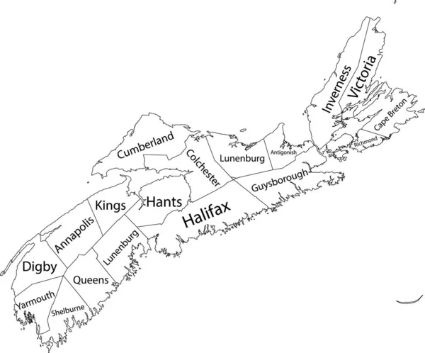 Bílá Plochá Vektorová Administrativní Mapa Hrabství Kanadské Provincie Nova Scotia — Stockový vektor