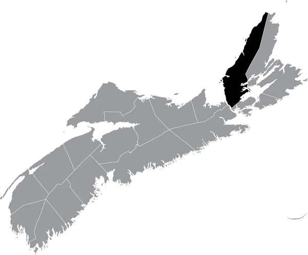 カナダのノバスコシア州の郡の灰色の行政地図の中の無敵郡の黒いフラットブランク強調表示された場所マップ — ストックベクタ