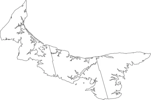 加拿大爱德华岛Prince省各县白色扁平矢量行政地图 各县的边界线为黑色 — 图库矢量图片