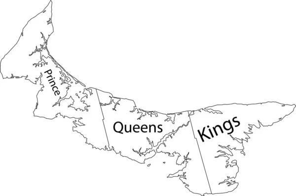 Mapa Administrativo Vectorial Plano Blanco Condados Provincia Canadiense Prince Edward — Archivo Imágenes Vectoriales