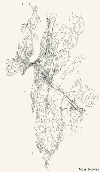 Detaillierte Navigation Schwarze Linien Stadtplan Der Norwegischen Regionalhauptstadt Moss Norwegen — Stockvektor