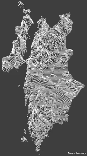 Mossの都市の地形の負の救済マップ 暗い灰色の背景に白い輪郭線とノルウェー — ストックベクタ
