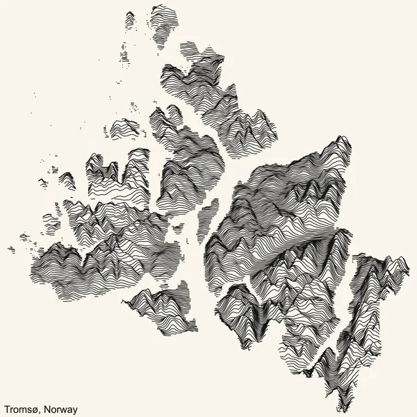 Troms市地形地形图 古米色背景上有黑色等高线 — 图库矢量图片