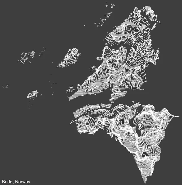 暗灰色の背景に白い輪郭線とBod ノルウェーの都市の地形の負の救済マップ — ストックベクタ