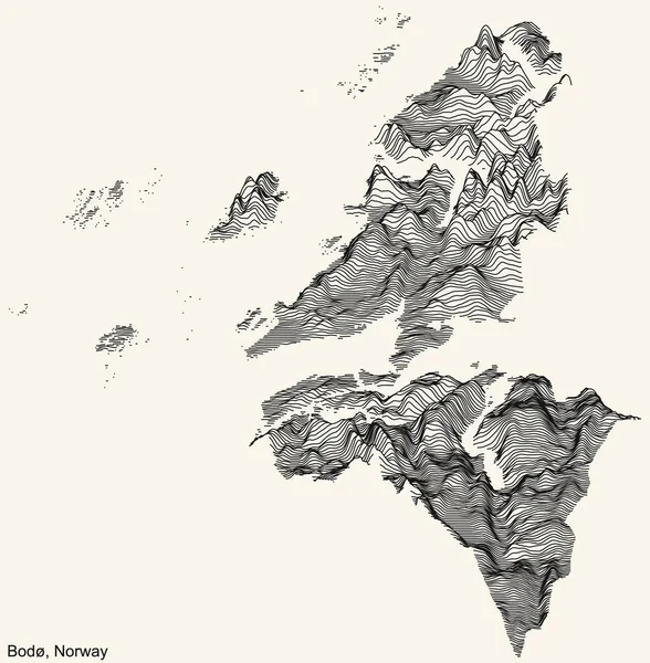 Topographic Relief Map City Bod Norway Black Contour Lines Vintage — Stock Vector