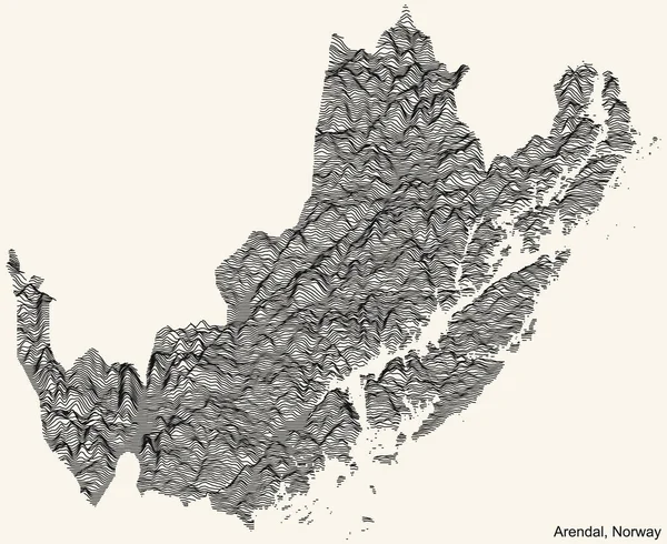 Topografická Reliéfní Mapa Města Arendal Norsko Černými Obrysovými Liniemi Vinobraní — Stockový vektor