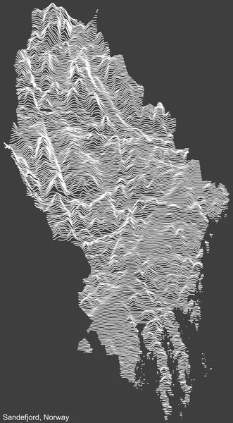 Topografická Negativní Reliéfní Mapa Města Sandefjord Norsko Bílými Obrysovými Liniemi — Stockový vektor