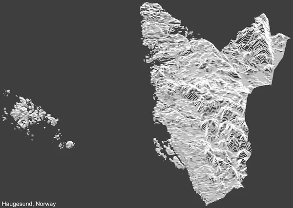 Topografische Negatieve Reliëfkaart Van Stad Haugesund Noorwegen Met Witte Contourlijnen — Stockvector