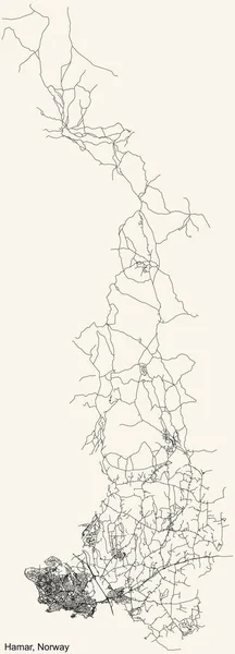Detaillierte Navigation Schwarze Linien Stadtplan Der Norwegischen Regionalhauptstadt Hamar Norwegen — Stockvektor