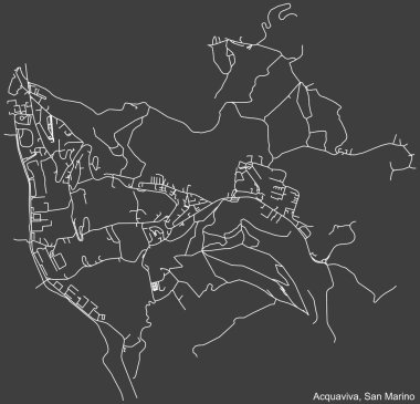 San Marino Cumhuriyeti ACQUAVIVA MUNICIPALITY şehir yolları haritası üzerinde ayrıntılı olumsuz navigasyon beyaz çizgileri koyu gri arka plan