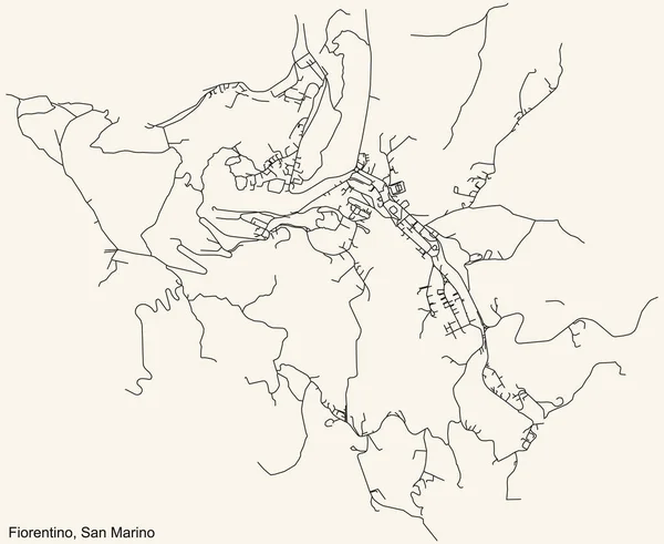 Detaillierte Navigation Schwarze Linien Stadtplan Der Fiorentino Municipality Der Republik — Stockvektor