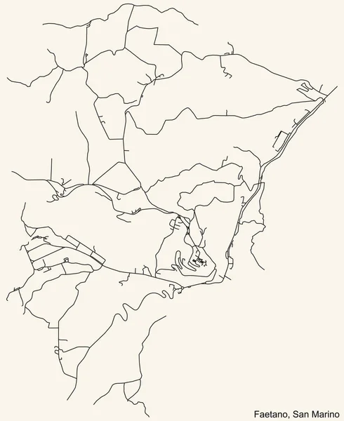 Navegación Detallada Black Lines Urban Street Roads Map Faetano Municipality — Vector de stock