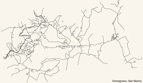 Nawigacja Szczegółowa Czarna Linia Ulica Miejska Drogowa Mapa Domagnano Municipality — Wektor stockowy