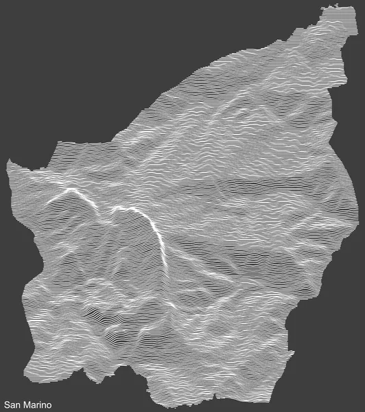 Topografische Negatieve Reliëfkaart Van Republiek San Marino Met Witte Contourlijnen — Stockvector