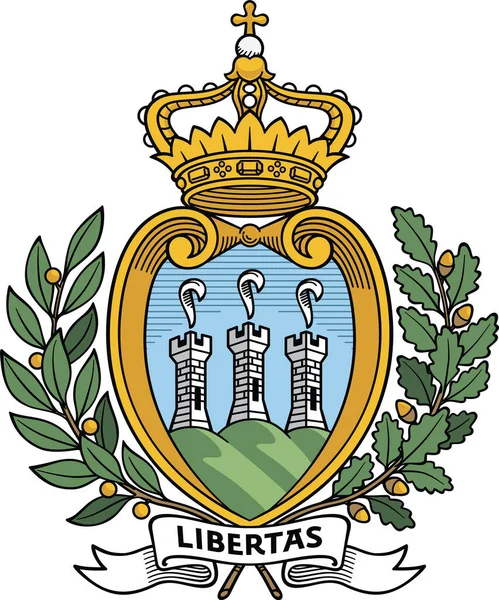 Brasão Armas Oficial Ilustração Vetorial República San Marino — Vetor de Stock