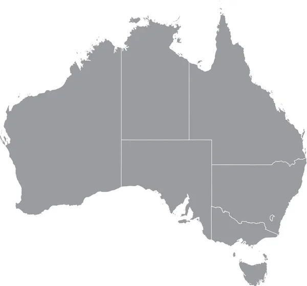 Vetor Branco Cinzento Mapa Administrativo Austrália Com Linhas Fronteira Preta —  Vetores de Stock