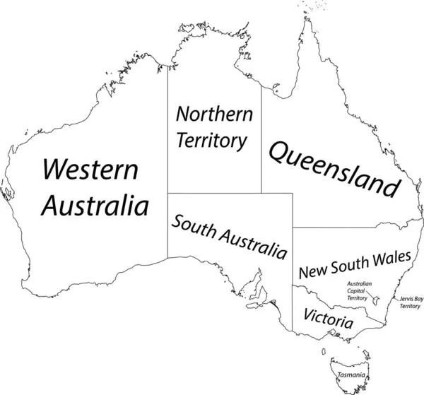 Weiße Vektorkarte Von Australien Mit Schwarzen Grenzlinien Und Namensschildern Seiner — Stockvektor