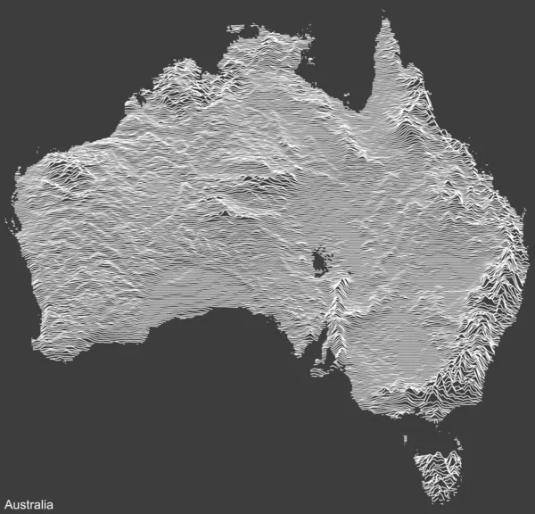 Topografische Negatieve Reliëfkaart Van Australia Met Witte Contourlijnen Donkergrijze Achtergrond — Stockvector