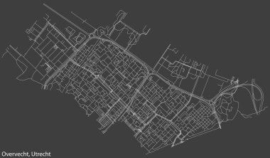 Hollanda 'nın bölgesel başkenti Utrecht, Hollanda' nın OVERVECHT QuARTER 'ının şehir caddeleri haritası koyu gri arka planda ayrıntılı olarak çizildi