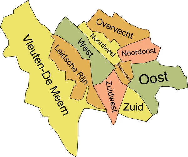 带有名称标签和小区黑线的Utrecht Netherlands的Pastel平面矢量管理图 — 图库矢量图片