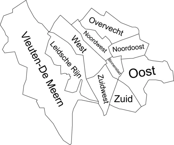 Utrecht Netherlands白色平面矢量管理地图 其小区标有名称和黑色边界线 — 图库矢量图片