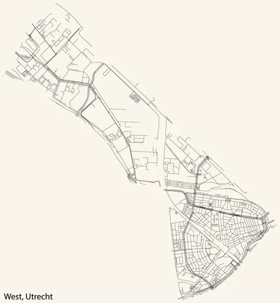 Navegación Detallada Black Lines Urban Street Roads Map West Quarter — Vector de stock