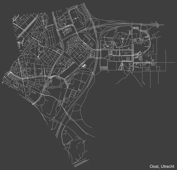 Navegação Negativa Detalhada Linhas Brancas Ruas Urbanas Mapa Oost Quarter — Vetor de Stock