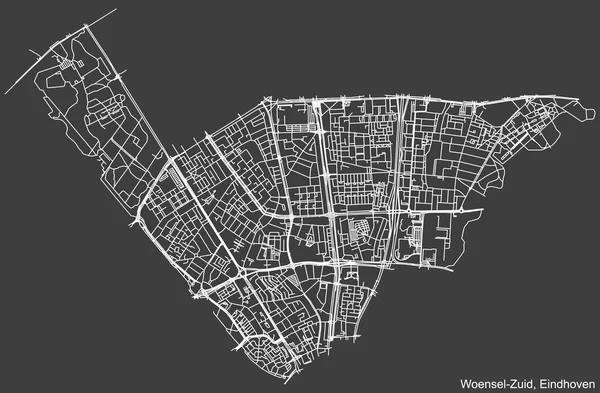 Navegação Negativa Detalhada Linhas Brancas Ruas Urbanas Mapa Woensel Zuid — Vetor de Stock