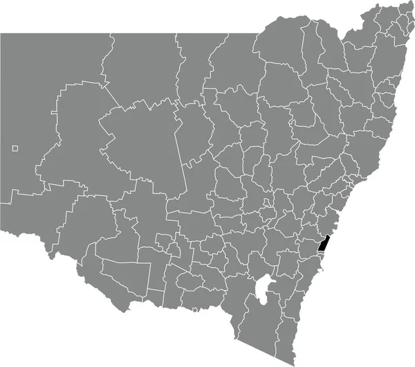 Черный Плоский Бланк Выделил Карту Расположения City Wollongong Area Внутри — стоковый вектор