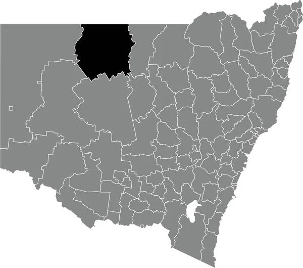 Черный Плоский Бланк Выделил Карту Расположения Bourke Shire Area Внутри — стоковый вектор