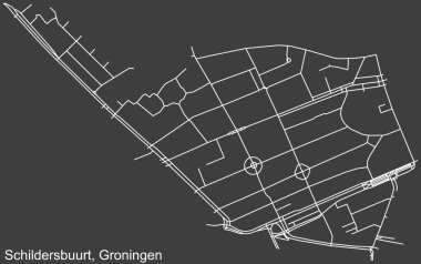 Hollanda 'nın başkenti Groningen, Hollanda' nın SCHILDERSBUURT Komşuları 'nın koyu gri arka planda yer alan beyaz yol haritası