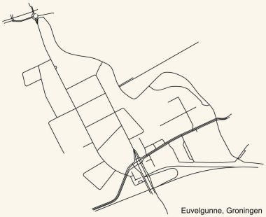 Hollanda 'nın bölgesel başkenti Groningen, Hollanda' nın EUVELGUNNE Mahallesi 'nin klasik bej arka plan üzerindeki kentsel yol haritasının ayrıntılı navigasyon kara hatları