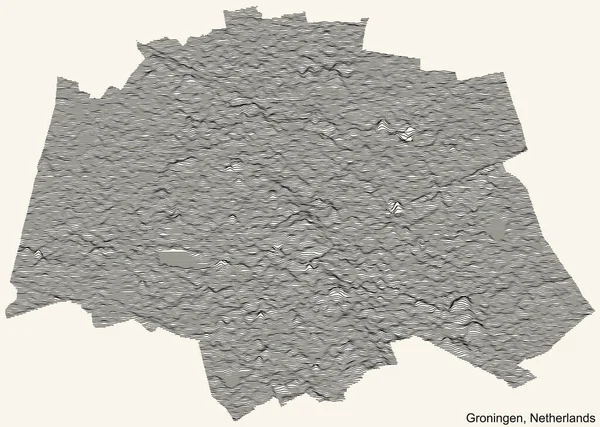 Topografische Reliëfkaart Van Stad Groningen Nederland Met Zwarte Contourlijnen Vintage — Stockvector