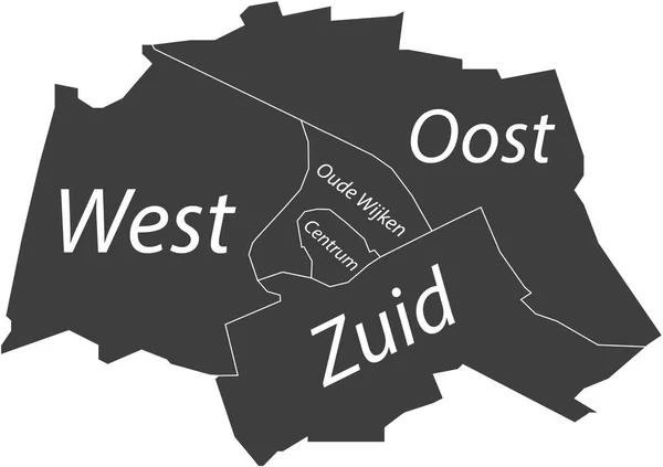 Sötétszürke Lapos Vektor Közigazgatási Térképe Groningen Hollandia Névtáblákkal Fehér Határ — Stock Vector