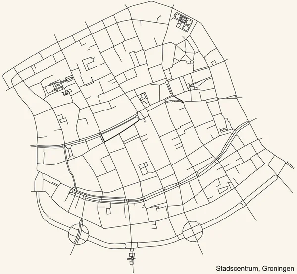 Nawigacja Szczegółowa Czarna Linia Ulica Miejska Mapa Stadscentrum Neighborhood Holenderskiej — Wektor stockowy
