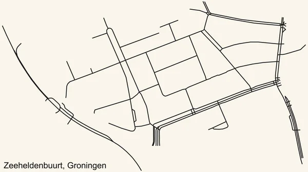 Подробная Навигация Черные Линии Городских Улиц Карта Zeeheldenbuurt Neighborhood Голландской — стоковый вектор