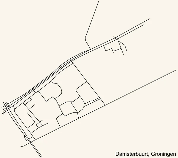 Detailed Navigation Black Lines Urban Street Roads Map Damsterbuurt Neighborhood — Stock Vector