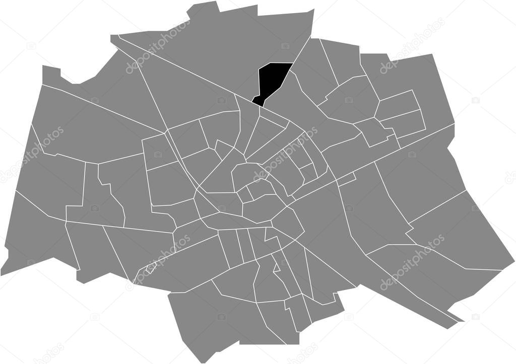 Black flat blank highlighted location map of the NOORDERHOOGEBRUG NEIGHBORHOOD inside gray administrative map of Groningen, Netherlands